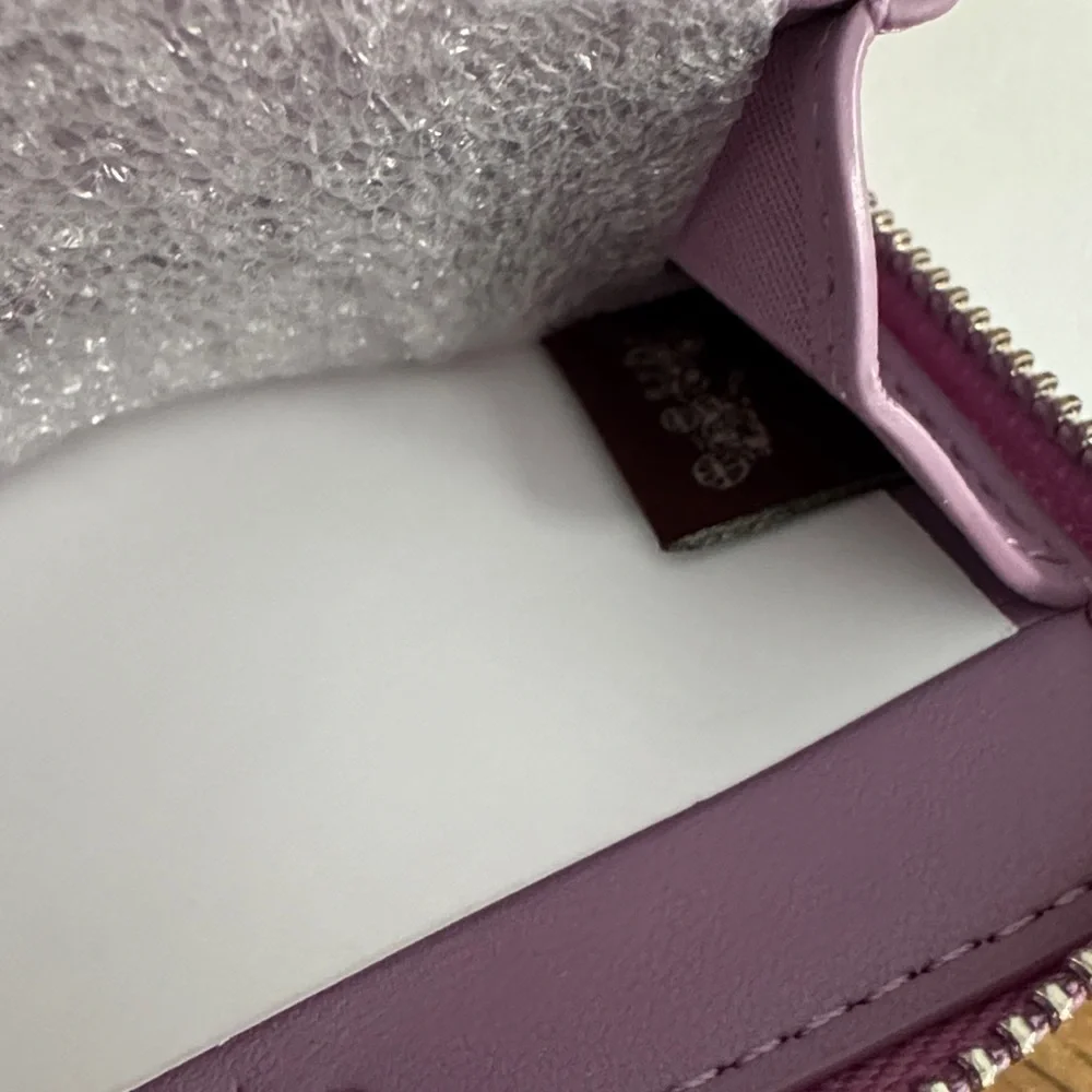 Coach Purple Gloral Mini Zip Around Leather Wallet